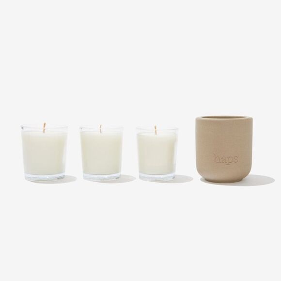 Haps Mood Care Votive Trio Candles Set of 3 Reusable Ceramic Sand Vessel - Picture 2 of 13